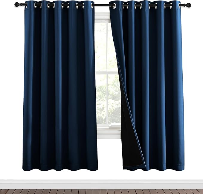 NICETOWN Moroccan Blue Full Shade Curtain Panels, Pair of Energy Smart & Noise Blocking Out Blackout Drapes for Dining Room Window, Thermal Insulated Guest Room Lined Window Dressing(62 x 72 inch) by NICETOWN