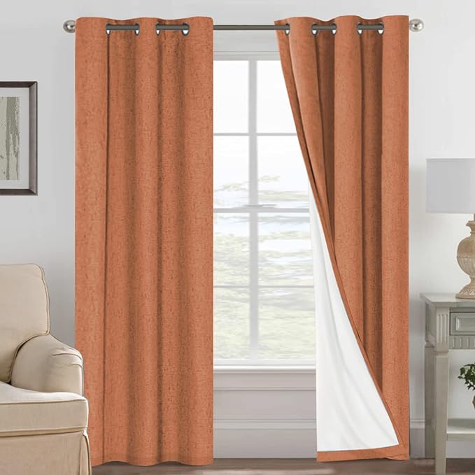 H.VERSAILTEX 100% Blackout Curtains for Bedroom Thermal Insulated Linen Textured Curtains Heat and Full Light Blocking Drapes Living Room Curtains 2 Panel Sets, Orange, 42x84 Inch by HVERSAILTEX