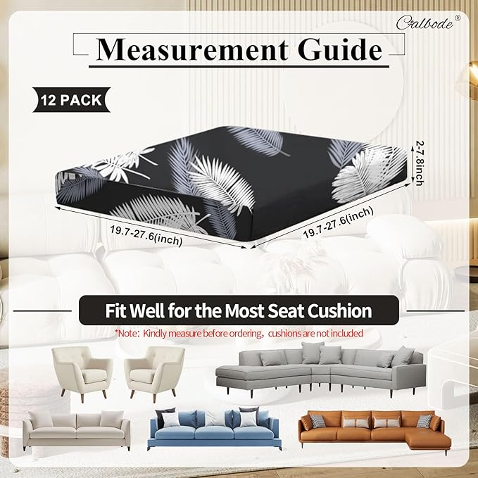 12Pcs Stretch Patio Cushion Covers Dustproof Outdoor Cushion Covers Washable Patio Couch Cover Slipcovers for Outdoor Furniture Protector Replacement(Black Palm Leaves, Cover Only) - Image 2