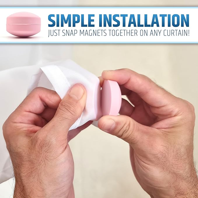 Powerful Anti-Billowing Magnetic Shower Curtain Weights for Splash-Free Bath Experience - 360° Silicone Wrapped - Will Never Rust - Heavy Magnets Prevent Curtain Liners from Blowing | 4 Pairs | Pink - Image 3