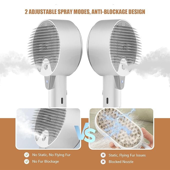 Cloud Care Cat Brush for Indoor Cat Steam Brush for Shedding Spritz Defur Comb for Cats Dogs Steam Brushes for Long Short Hair Cats Dogs Pet Steam Brushes for Massage Grooming Self-Cleaning - Image 4