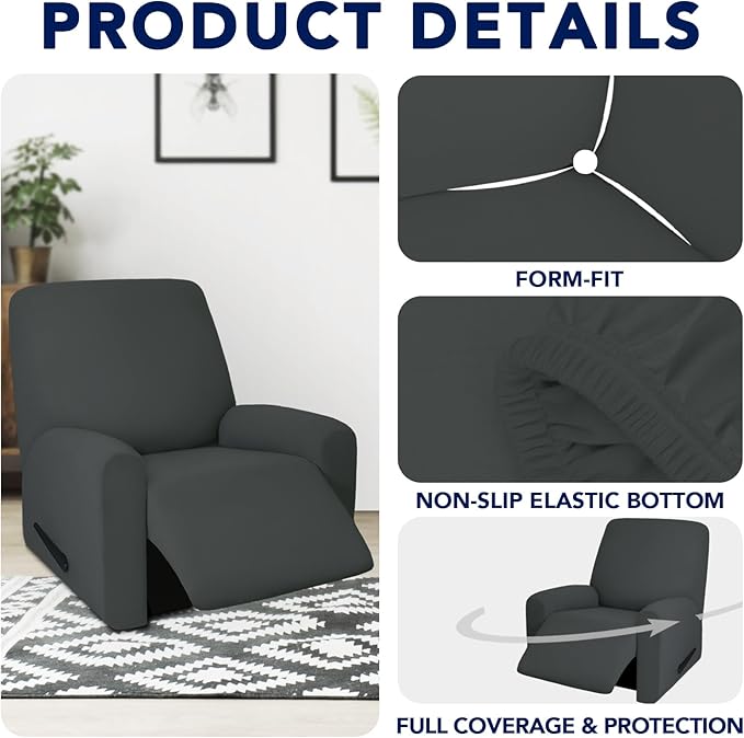 PureFit 100% Dual Waterproof Recliner Cover, Waterproof Couch Cover for Recliner - Stretch Non Slip Fleece Sofa Covers Washable, Leakproof Furniture Protector for Kids, Pets, Dog (Recliner, Dark Gray) - Image 4