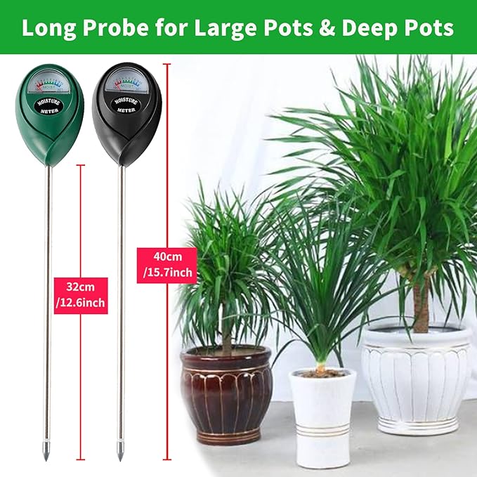 Extended Long Probe Soil Moisture Meter, 2 Pack Plant Water Meter Soil Meter Moisture Sensor Hygrometer for Indoor Outdoor Plant Care,No Battery Needed(Green + Black) - Image 2