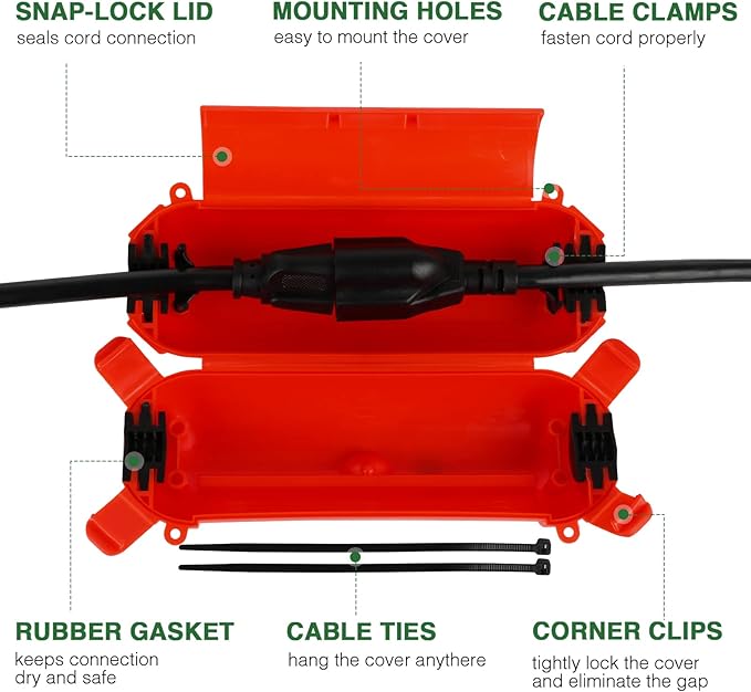 Flemoon [3 Pack] Outdoor Extension Cord Safety Cover with Waterproof Seal, Weatherproof Electrical Connection Box to Protect Outdoor Outlet, Plug, Socket, Christmas Holiday Decoration Light, Red - Image 2