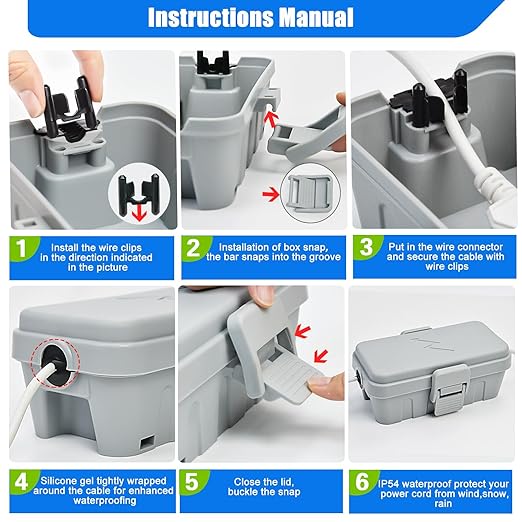 Hrensaw Small Weatherproof Electrical Connection Box(Inner 5.5 x 3 x 2.2inch),Outdoor Electrical Box,Waterproof Extension Cord Covers for Plug, Extension Cables, Holiday Lights,Grey - Image 6
