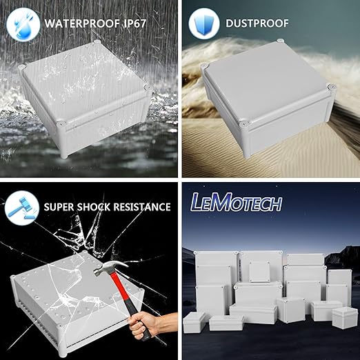 LeMotech Waterproof Dustproof IP67 Junction Box DIY Case Enclosure Gray 11 x 11 x 5.1 inch (280 x 280 x 130 mm) - Image 8
