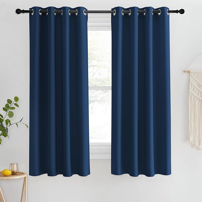 NICETOWN Blackout Short Curtain 63 inches Long for Windows, Thermal Insulated Curtain Grommet Room Darkening Window Treatment for Bedroom/Living Room, 1 Panel, W46 x L63, Moroccan Blue by NICETOWN