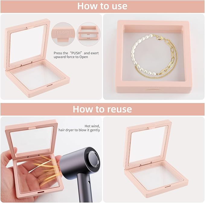 20 Pcs 3D Floating Display Case 3.5x3.5x0.8inch, Challenge Coin Display,Transparent PE Jewelry Storage Box, Floating Display Holder Stands for Antique Challenge Coins, Medallion, Stamps(Pink & White) - Image 4