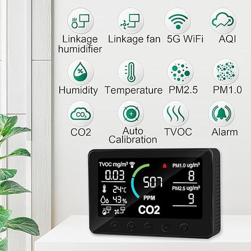 12 in 1 Air Quality Monitor Indoor, with WiFi and APP,Air Quality Tester for Home,Air Quality Meters for CO2,TVOC,PM1.0,PM2.5,AQI,Temperature and Humidity,Detector for Home,Office (Black) - Image 2