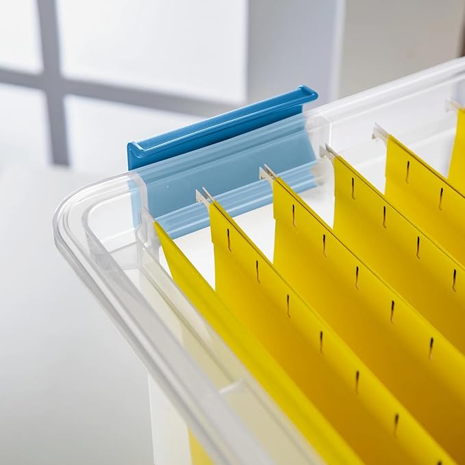 32 Quart Gasket Box, Weather-Resistant Clear File Storage Bin with Latch Lid, Blue - Image 9