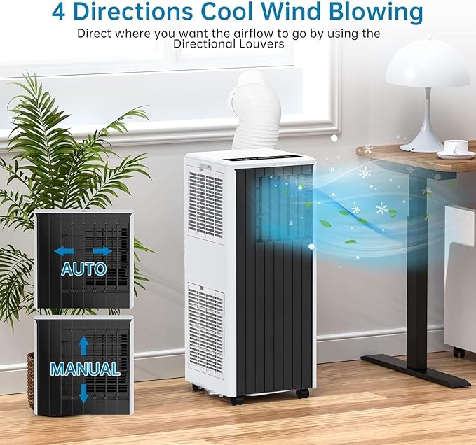 8000 BTU Portable Air Conditioner-3-In-1 (Cool/Dehumidify/Fan) With Remote, LED Touch Control & 24H Timer, Air Conditioners Cools Rooms Up to 350 Sq.Ft for Home, Office & Dorm Rooms (Black & White) - Image 5