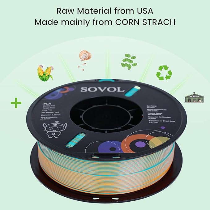 Sovol Dual Color PLA Filament 1.75mm, Silk PLA 3D Printing Material, Dual Color Filament Orange + Light Blue 2 in 1 Coextrusion PLA Filament +/-0.03mm, 1kg/2.2lbs - Image 4