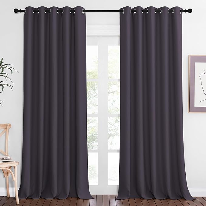 NICETOWN Blackout Curtain Drape for Bedroom - Light Reducing Thermal Insulated Solid Grommet Room Darkening Window Curtain 90 inches Long for Living Room (Greyish Purple, 1 Piece, W66 x L90) by NICETOWN