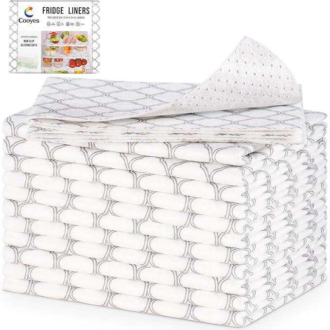 Cooyes Felt Shelf Liners for Drawer & Kitchen Cabinet, 12 Pack, 12" × 24 ", Non Slip Fridge Liners Machine Washable, Breathable Refrigerator Mats for Glass Shelves, Keep Produce Fresh Longer by Cooyes