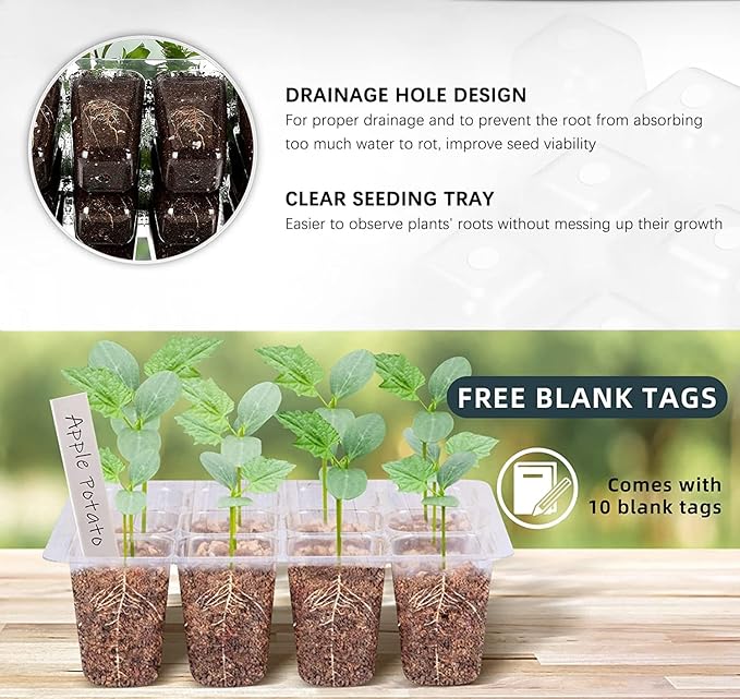 Seed Starter Tray 5 Packs Seedling Starter Trays with Grow Light 8 LEDs, Timer, Dimmable, Seed Starting Trays Kit with Humidity Dome (60 Cells) Indoor Gardening Plant Germination Tray - Image 4