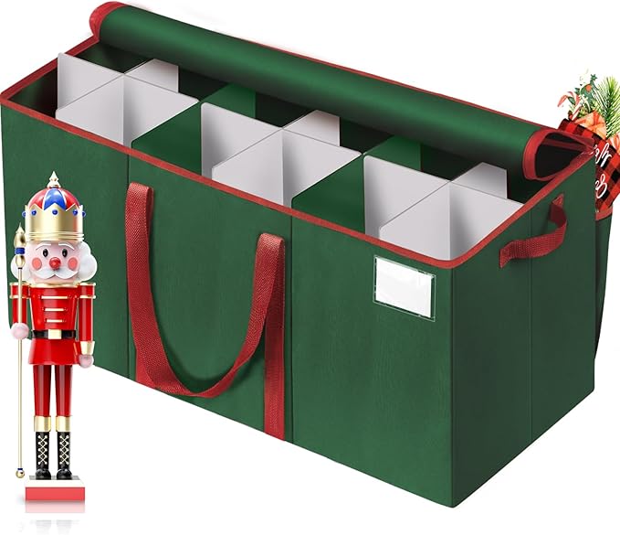 Nutcracker and Figurine Collectibles Storage Box， Large Ornament Storage Organizer Stores Up to 12 Holiday Figurines-Carolers, Santa Figure, or Nut Cracker Ornaments (Green/15 Inches) by Unknown