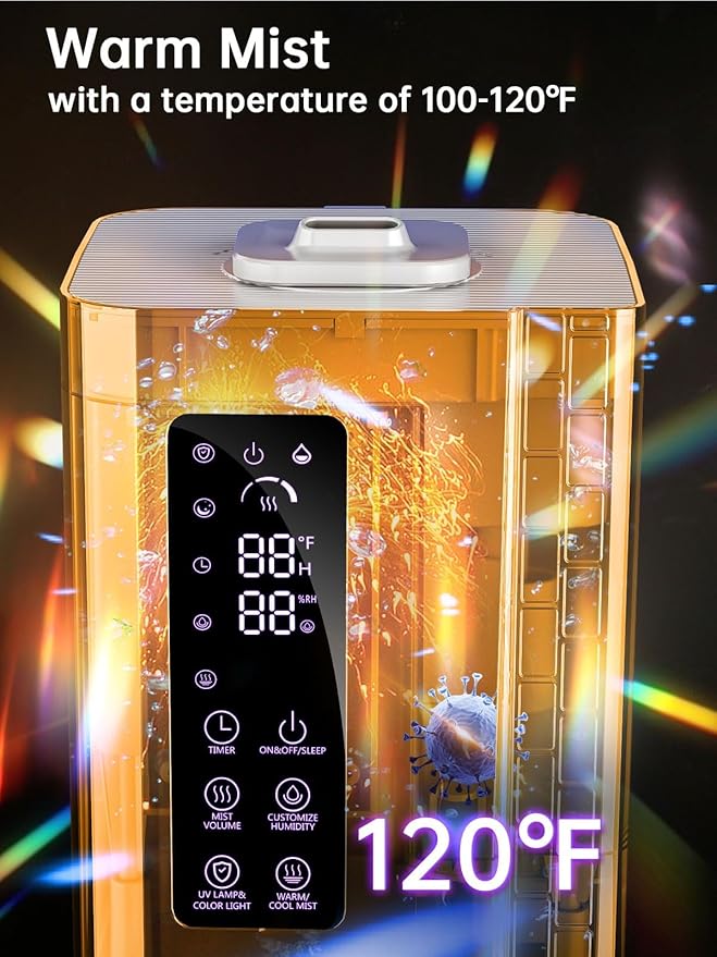 2.64Gal Humidifiers for Bedroom Large Room, Warm and Cool Mist up to 500ft², Top Fill Diffuser Ambient Light, 3 Mist Modes, 24H Timer,35dB Quiet Humidifier for Home Office Plant - Image 2