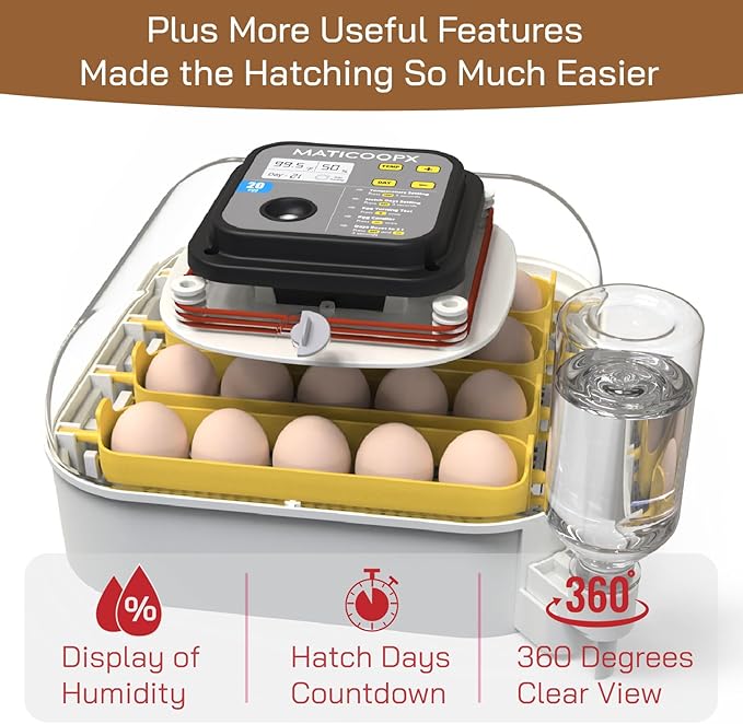 MATICOOPX 20 Egg Incubator with Humidity Display, Egg Candler, Automatic Egg Turner, for Hatching Chickens - Image 6
