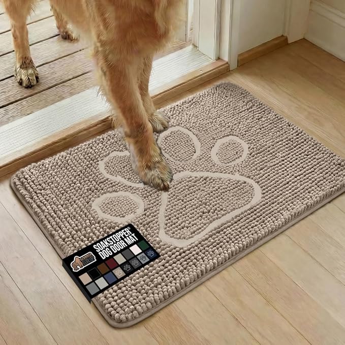 GORILLA GRIP SOAKSTOPPER Dog Door Mat, 30x20 Machine Washable Rug Absorbent Doormat Captures Moisture Mud Dirt, Quick Dry Soft Chenille Entryway Rugs Indoor Entrance Mats for Dog Paws, Beige Ivory by GorillaGrip