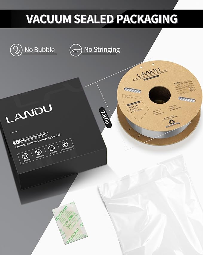 LANDU Silk PLA Filament 1.75mm Silver 1KG, 3D Printer Filament Dimensional Accuracy +/- 0.02mm, 1kg Cardboard Spool(2.2lbs), Neatly Wound 3D Printing Filament Fits for Most FFF 3D Printers, Silver - Image 5