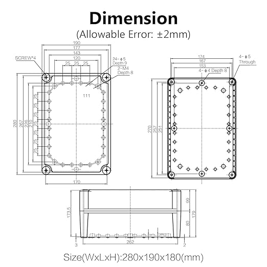 LeMotech IP67 Waterproof Junction Box ABS Plastic Project Box Dustproof Electrical Box Outdoor Enclosure for Electronics DIY Case Gray 11x 7.5X 7.1 inch (280x 190x 180 mm) - Image 6
