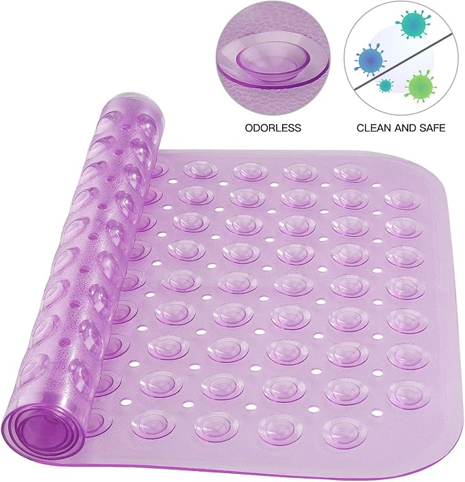 YINENN Bath Tub Shower Stall Mats 31x15.5 Inch Non-Slip and Latex Free, Bathtub Mat with Suction Cups, Machine Washable Bathroom Mats with Drain Holes(Purple) - Image 2