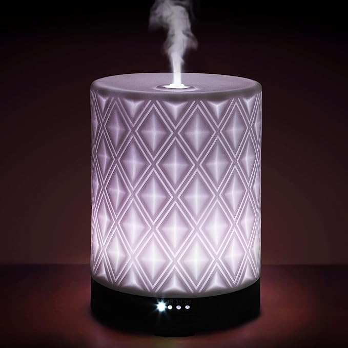 Earnest Living Essential Oil Diffuser for Large Room White Ceramic 250ml Aromatherapy Diffuser with 4 Timers 7 Night Lights and Auto Off Function for Home Gift by EarnestLiving