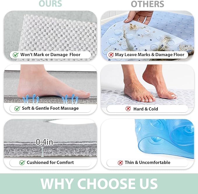 Square Shower Mat Non Slip: 24x24 Inch Extra Large Shower Mats for Inside Shower, Anti Slip Shower Floor Mat, Loofah Shower Stall Mats for Elderly, Non Slip Shower Mat with Drain Hole in Middle - Image 6