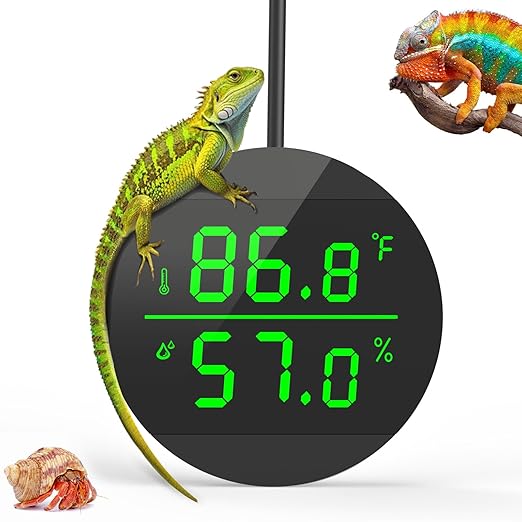 QZQ Reptile Thermometer and Humidity Gauge, LED Digital Thermometer Hydrometer, Reptile Tank Accessories for Bearded Dragon, Crested Gecko, Snake, Jumping Spider, Lizard, USB Power Supply (Black) by QZQ