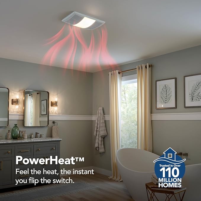 Broan-NuTone Non-Lit PowerHeat Bathroom Exhaust Fan and Heater, 80 CFM, 1.5 Sones, White - Image 3