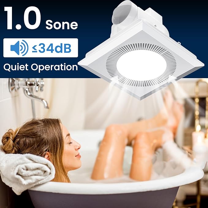 Hon&Guan Bathroom Exhaust Fan with Light, Upgraded Quiet Square Bathroom Vent Fan with Adjustable LED Light 3000K/4500K/6500K, 110 CFM, 1.0 Sones, Exhaust Fan with Light for Home Bath Hotel - Image 4