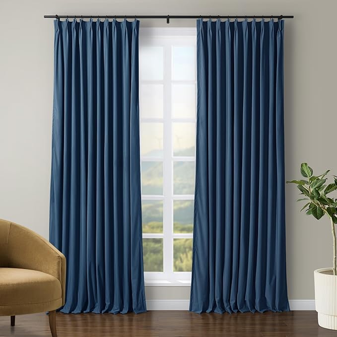 TWOPAGES Luxury Velvet Curtain Pinch Pleated Indigo Curtain 96 inch Long Thermal Insulated Blackout Drapes for Bedroom Living Room Indoor Window (1 Panel,Indigo,100Wx96L) by TWOPAGES