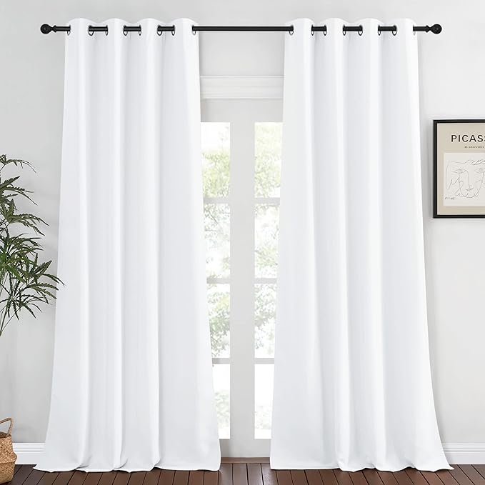 NICETOWN White Room Darkening Curtain 120 inches Long for Living Room - Grommet Solid Thermal Insulated Grommet Light Blocking Window Treatment for Bedroom (1 Panel, W52 x L120) by NICETOWN