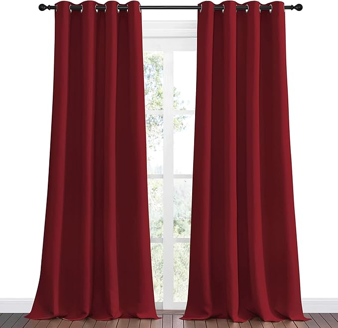 NICETOWN Burgundy Red Blackout Draperies Curtains - Pair of Grommet Top Thermal Insulated Blackout Decorative Curtains for Thanksgiving Day & Christmas Decor(55 inches Wide by 96 inches Long) - Image 2