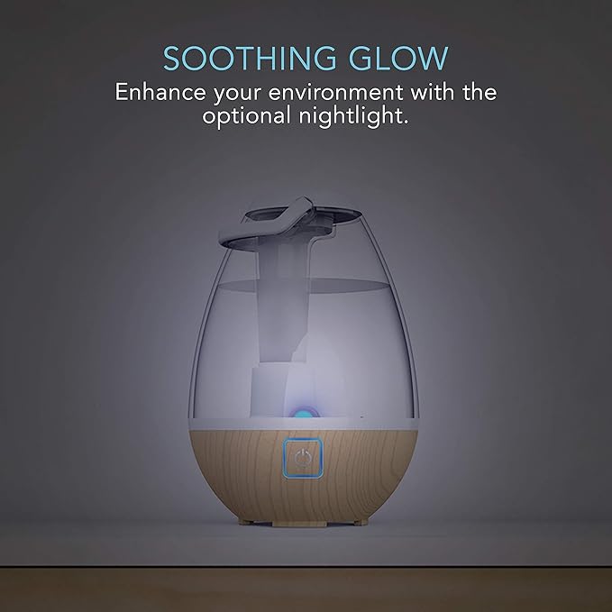 Sharper Image UHT1-SI Ultrasonic Cool Mist Humidifier, 0.4 Gallon (1.5L) Water Tank, 2 Settings, Auto Shut-Off, 360° Rotatable Nozzle, Illuminated Touch Control, LED Nightlight, Ash Woodgrain - Image 6