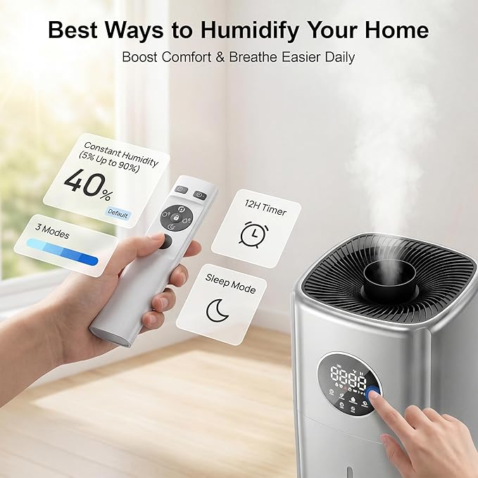 21L/5.5Gal Humidifiers for Bedroom,Humidifier Large Room with 2000ml/h High Output,Top Fill,24H Runtime, Cover up to 3000ft²,Remote Control Whole House Cool Mist Humidifier for Home,Office,Plants - Image 5