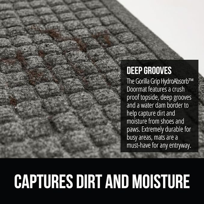 GORILLA GRIP Front Door Mat, 47x35, Indoor Outdoor Ultra Absorbent HydroAbsorb Doormat, Absorbs Up to 6 Cups of Water, Stain and Fade Resistant, Rubber Backing Doormats, Captures Dirt, Grey - Image 5