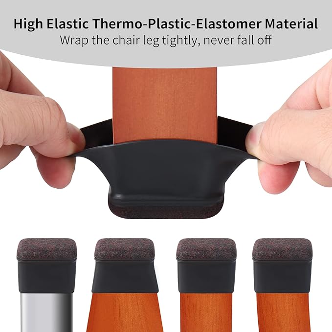 Ezprotekt 16 Pcs Rectangle Silicone Chair Leg Floor Protectors, Felt Rectangle Black Furniture Leg Cap Covers for Chair Table Desk - Anti- Scratches (Fit L :1.3-1.7", W: 0.9-1.2") - Image 3