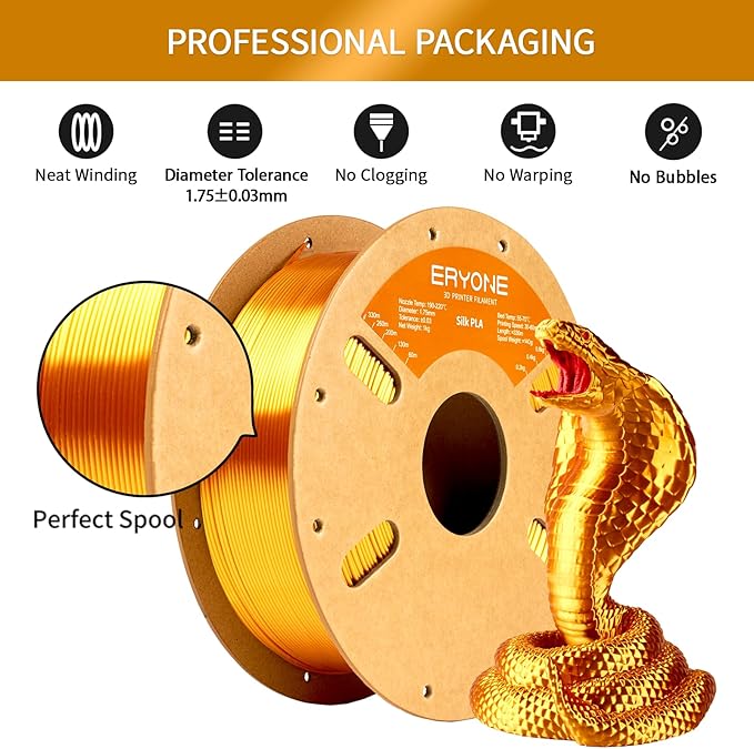 ERYONE Silk PLA Filament for 3D Printer 1.75mm +/- 0.03mm, 2KG Cardboard Spool, Silk Liquid Gold - Image 4