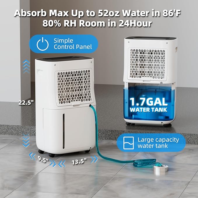 AIRPLUS 4500 Sq.Ft 70 Pint Dehumidifier for Basements,1.35gallon Water Tank,Smart Dehumidifiers for Home,Dehumidifier with Drain Hose for garage,basement,bathroom - Image 3