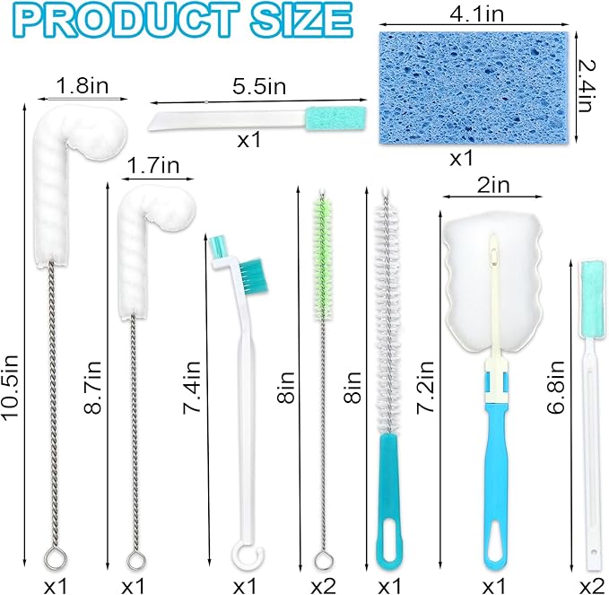 Palksky Ice Machine Cleaner Brush Sets, 10PCS Ice Maker Cleaning Tools - 9Pcs Nylon Bristles with 1Pcs Cleaning Sponge - Image 5