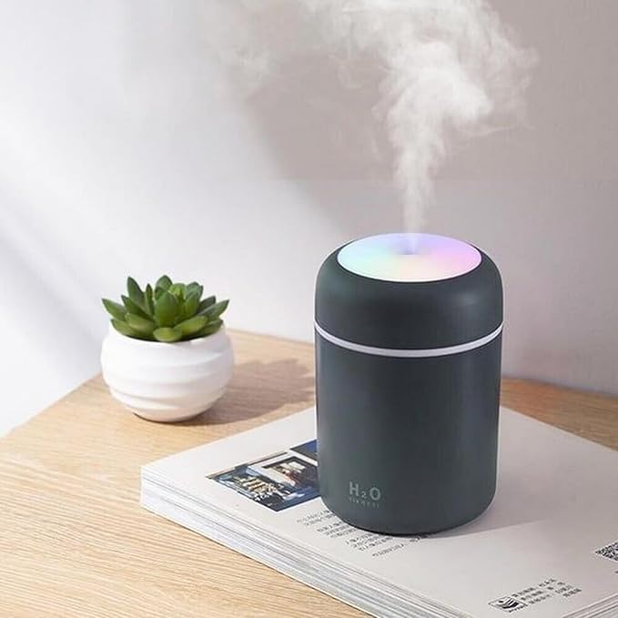 Portable Mini Humidifier, Colorful, Cool Mist, USB Powered. Perfect for Bedroom, Office & Car (300ml, Gray) by Saunana