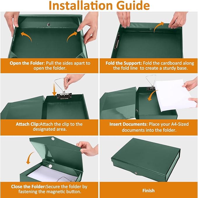 HUA JIE A4 Storage File Boxes Plastic Archives Cases with Clip, PVC File Folder Organizer Document Storage Filing Box for Office,32.5×6.5×24 cm, Green(Pack of 6) - Image 8