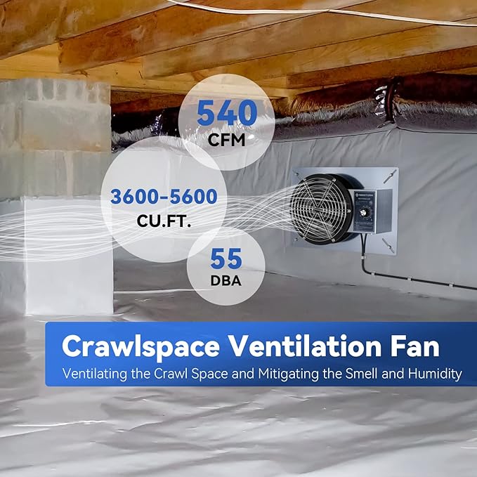 Abestorm 540CFM Crawlspace Ventilation Fans IP-55 Grade Basements Vent Fan 8.7 inches Ventilator Fan with Freeze Protection Thermostat Dehumidistat for Crawl Space Basement Attic Garage, Exhaust - Image 6