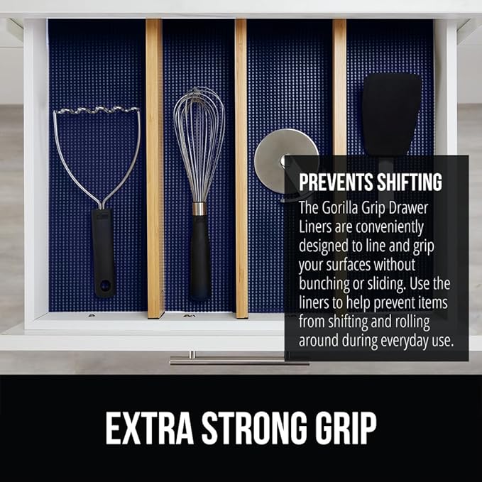 GORILLA GRIP powerGRIP Drawer Shelf and Cabinet Liner, Thick Strong Hold, Non-Adhesive Liners Protect Kitchen Cabinets and Cupboard, Bathroom Drawers, Easy Install, Breathable Mat, 17.5" x10', Navy - Image 3