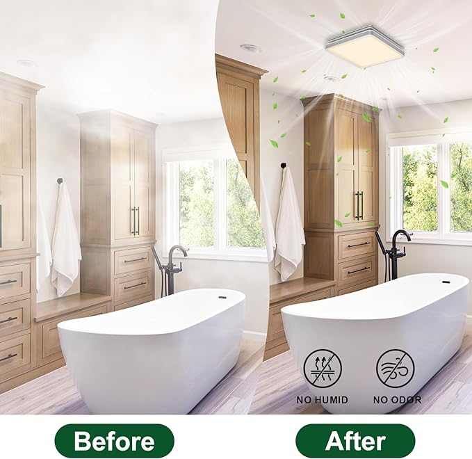 Akicon Bathroom Exhaust Fan with Shower Light, 15W Dimmable 3CCT LED with 3.5W Night Light Vent Fans, 80 CFM, 2 Sones Bath Fan Light Combo for Bathroom and Home, Square, Silver - Image 8