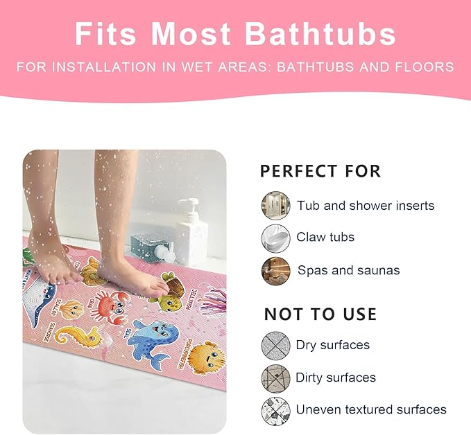 XIYUNTE Baby Bath Mat for Tub Non Slip Kids Bath Mat - 40"x16" Extra Long Bathtub Mat Non Slip Kids, Eco-Friendly Toddler Bath Mats with Suction Cups for Secure Grip, Easy to Clean & Easy Drying - Image 6