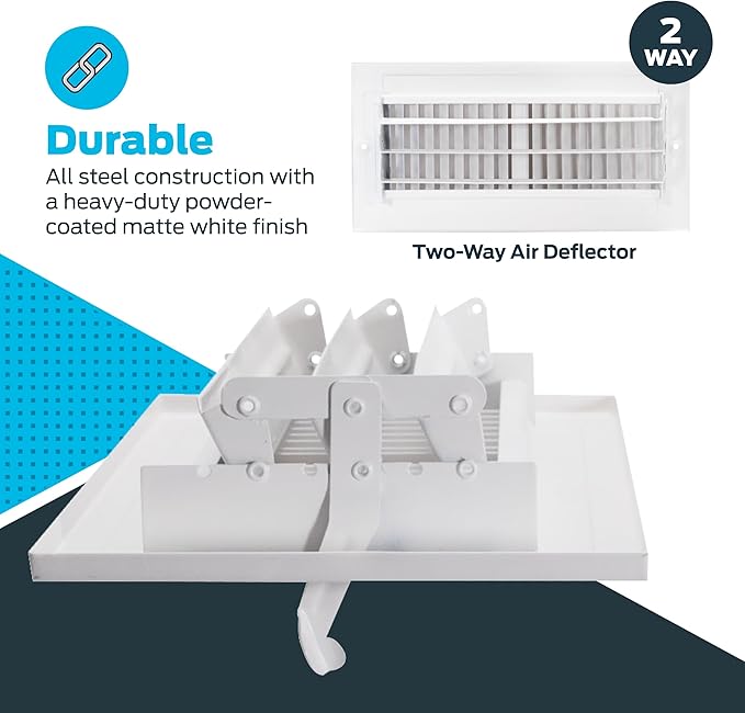 EZ-FLO 10 x 4 Inch (Duct Opening) Air Vent Cover for Wall or Ceiling, Two-Way Ventilation Register, Solid Steel HVAC Register Cover, White, 61609 - Image 5