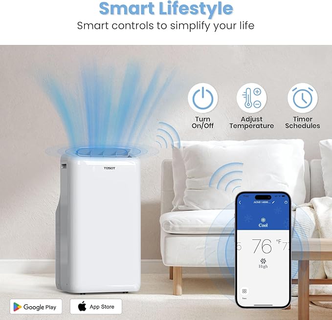 TOSOT 14,000BTU (9,600 BTU SACC) Smart WiFi Portable Air Conditioner with Heater, Powerful Cooling Auto Swing, Dehumidifier, Fan, 24H Timer for Large Room Up to 600 sq ft, AOMI Series - Image 4