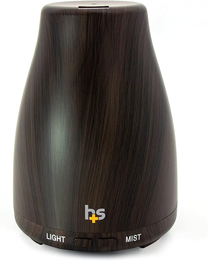 HealthSmart Essential Oil Diffuser, Cool Mist Humidifier and Aromatherapy Diffuser with 150ML Tank Ideal for Small Rooms, Adjustable Timer and Mist Mode, Wood Grain Brown by HealthSmart